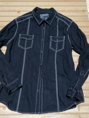 Machine Push the Limit Black Cotton Western Shirt White Contrast Stitching 2XL